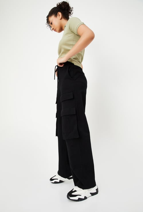 Women Solid Cargo Track Pants