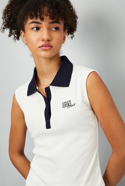 Women Contrast Polo Collar T-shirt