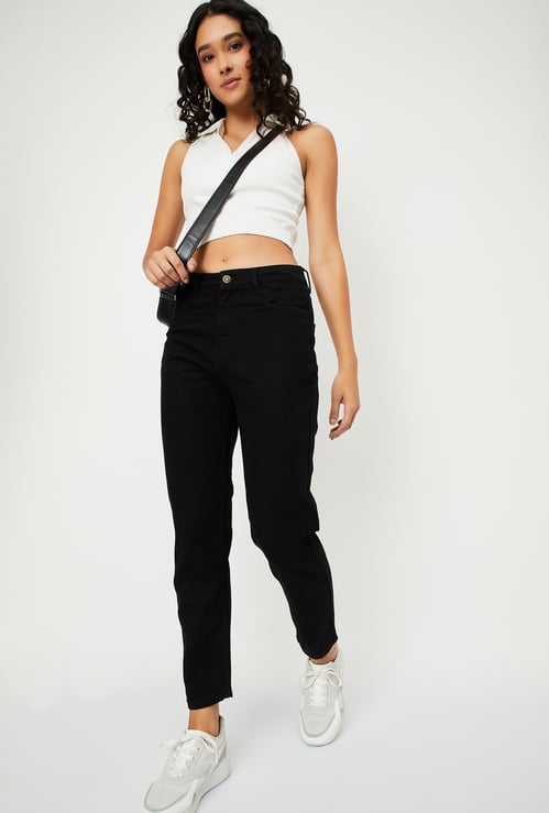 Women Solid Mom Fit Jeans