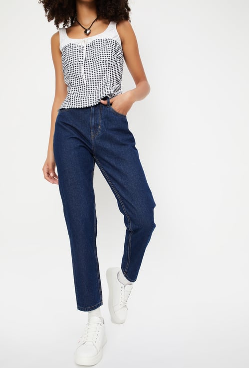 Women Solid Mom Fit Jeans