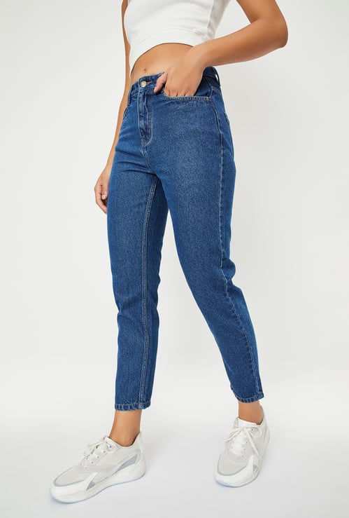 Women Washed Mom Fit Jeans