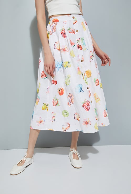 URB_N Women Printed Flared Midi Skirt