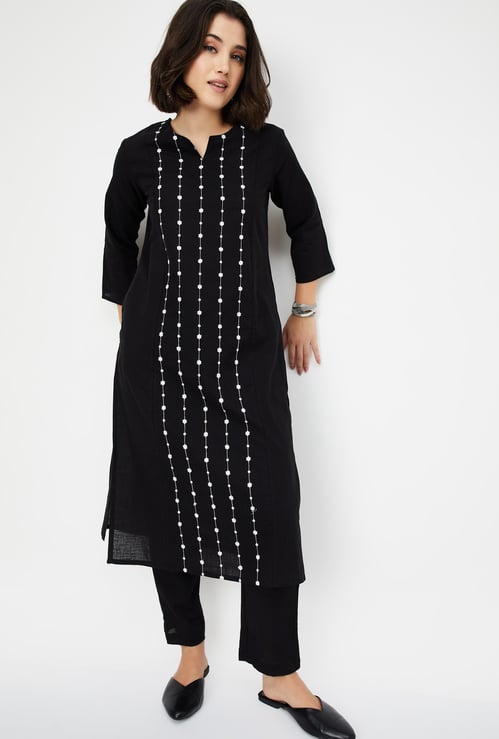 Women Embroidered Straight Kurta Set