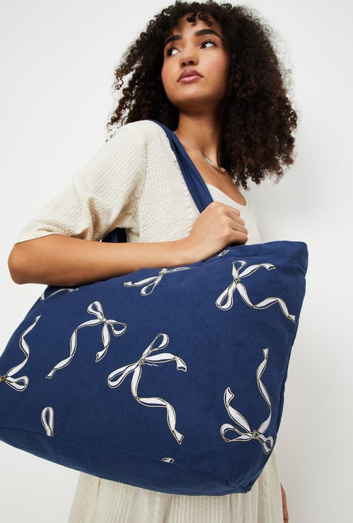 Women Bow Print Shopper Bag