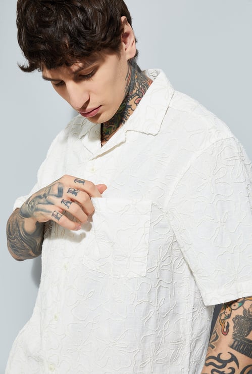 URB_N Men Floral Textured Oversized Fit Shirt