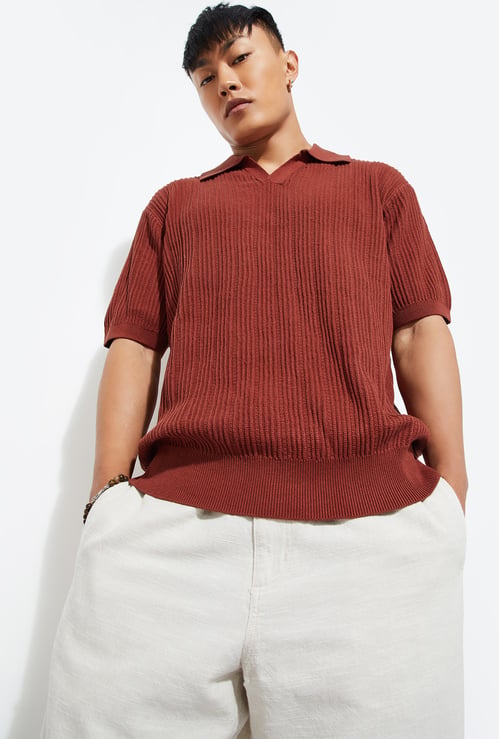 URB_N Men Textured Oversized Polo T-shirt