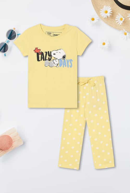 Girls Snoopy Applique Sleepwear Set
