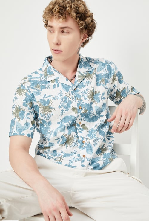 Men Floral Print Slim Fit Short Kurta