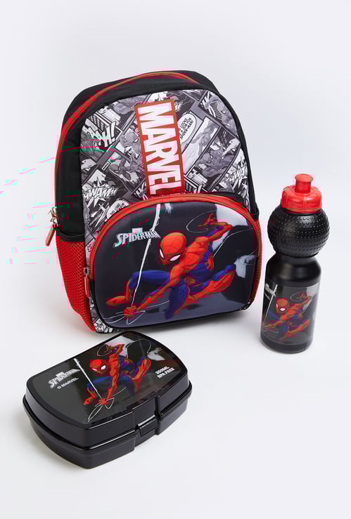 Kids Spiderman Print Backpack with Lunchbox & Sipper - Pack of 3