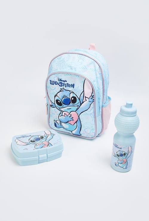 Kids Lilo & Stitch Print Backpack with Lunch Box & Sipper - Pack of 3