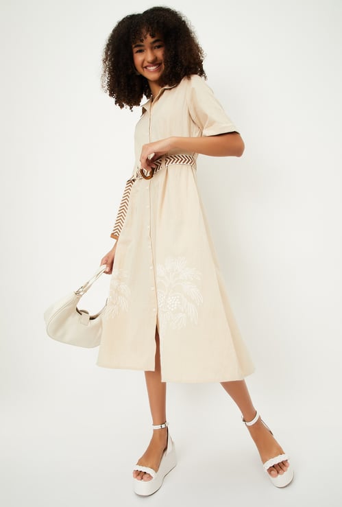 Kalki X Max Women Solid Belted Shirt Dress