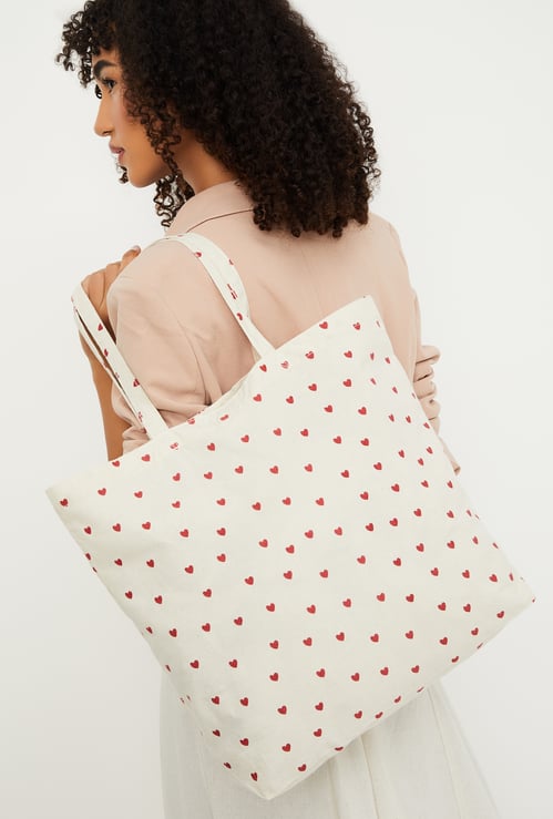 Women Heart Print Foldable Shopper Bag