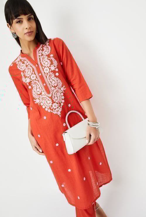 Women Embroidered Straight Kurta Set