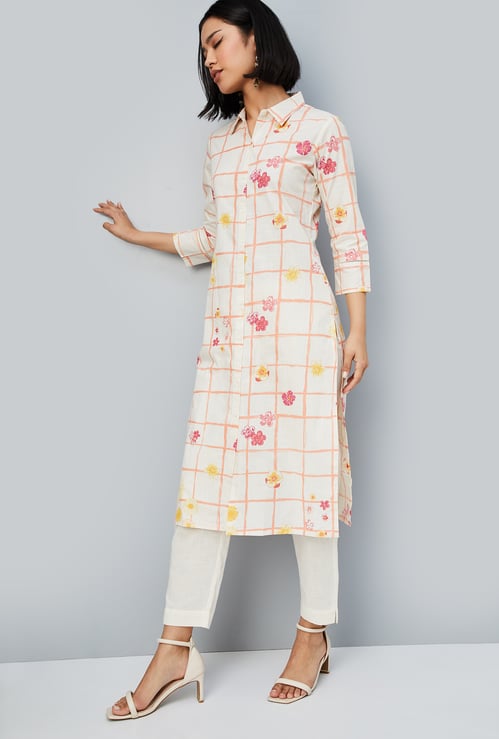 Women Checked Straight Kurta Set