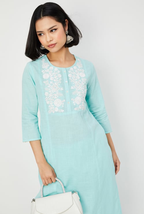 Women Embroidered Straight Kurta Set