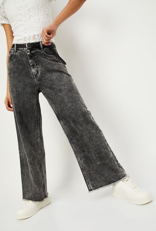 Women Washed Wide Leg Jeans