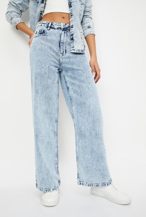 Women Washed Wide Leg Jeans