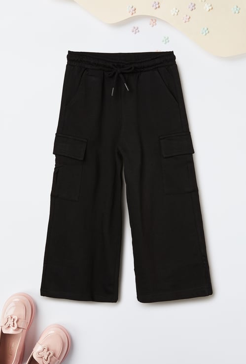 Girls Solid Cargo Track Pants