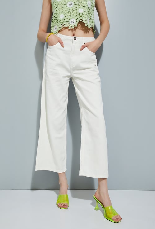 Women Solid Wide Leg Jeans