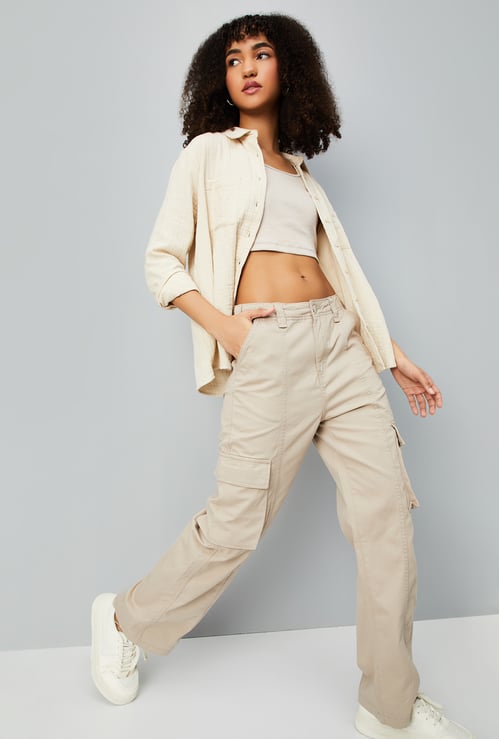 Women Solid Cargo Jeans
