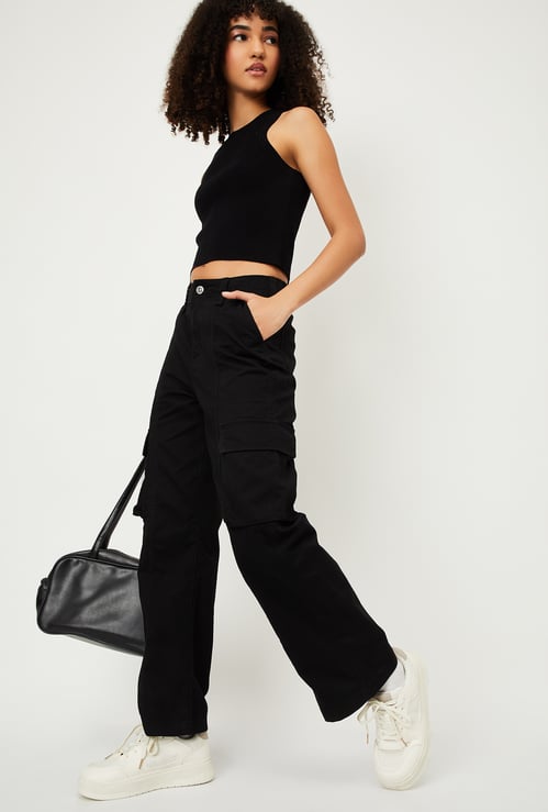 Women Solid Cargo Jeans