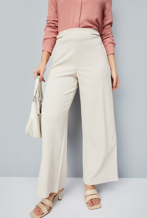 Women Solid Wide Leg Trousers
