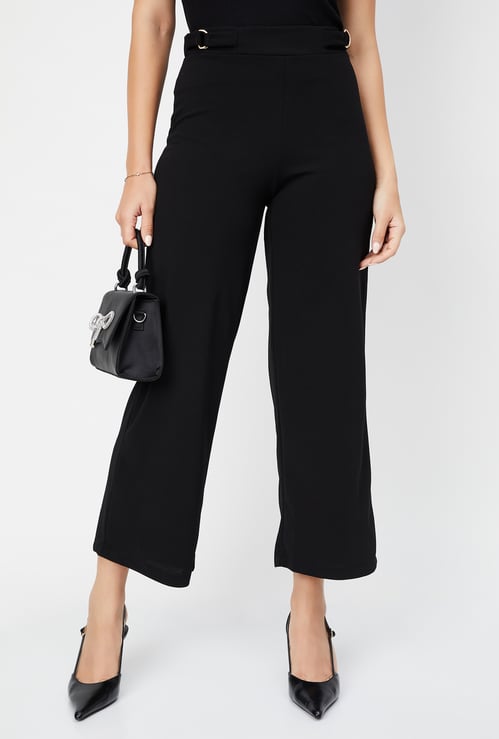 Women Solid Wide Leg Trousers