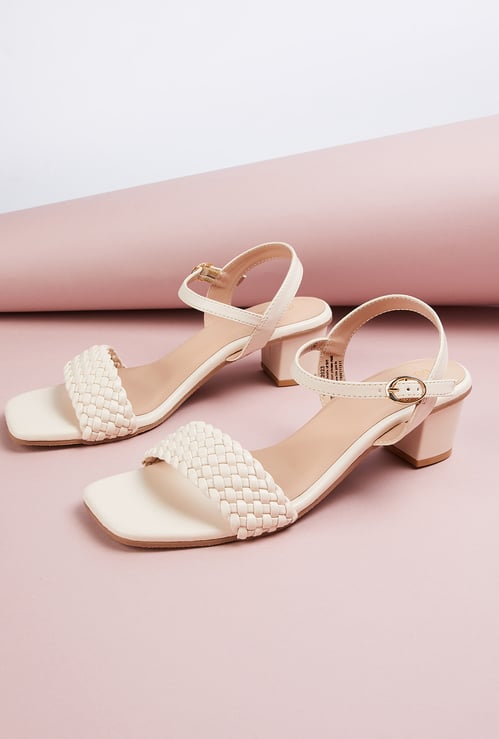 Women Braided Strap Block Heels