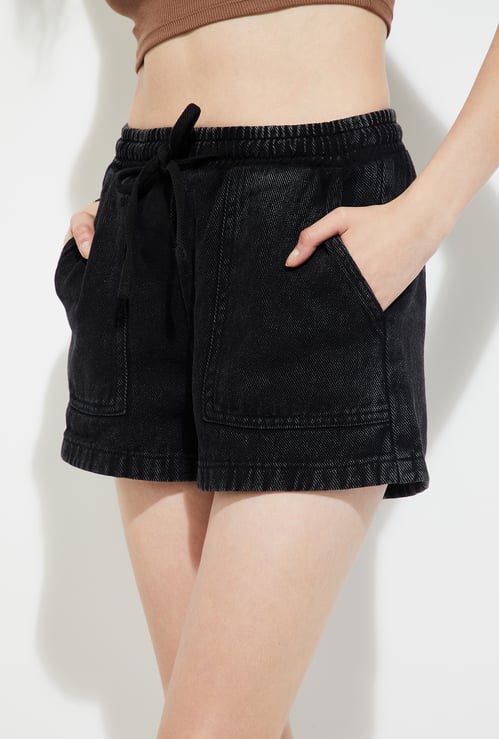 URB_N Women Washed Denim Shorts
