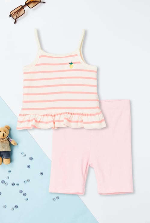 Girls Striped Shorts Set
