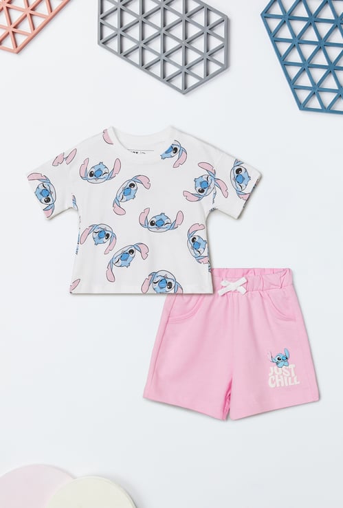 Girls Lilo & Stitch Print Shorts Set
