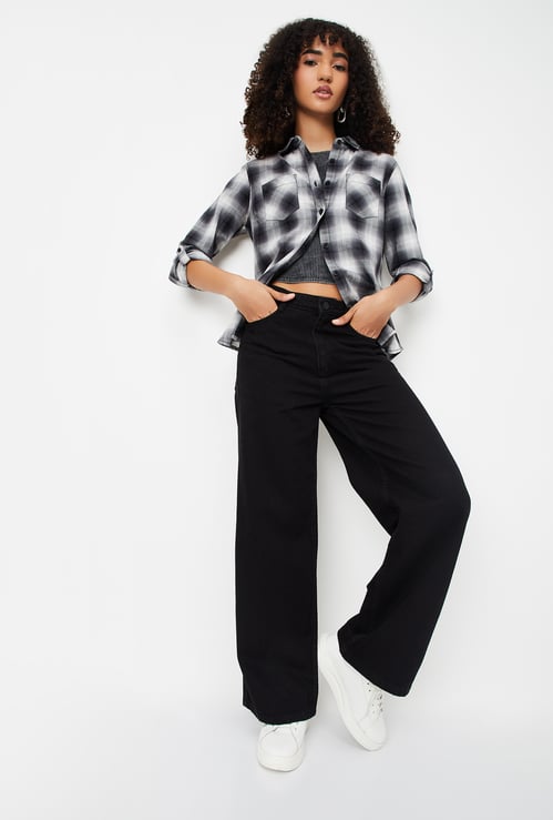 Women Solid Wide Leg Jeans