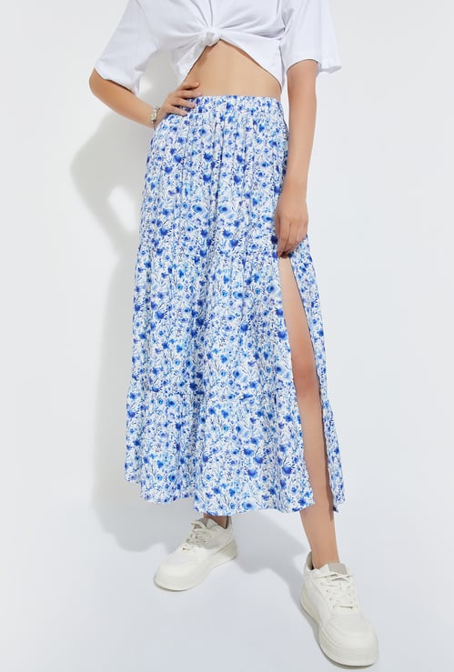 ALAYA F x URB_N Women Floral Print Slit Long Skirt