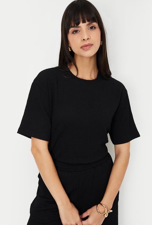 Women Textured Regular Fit T-shirt