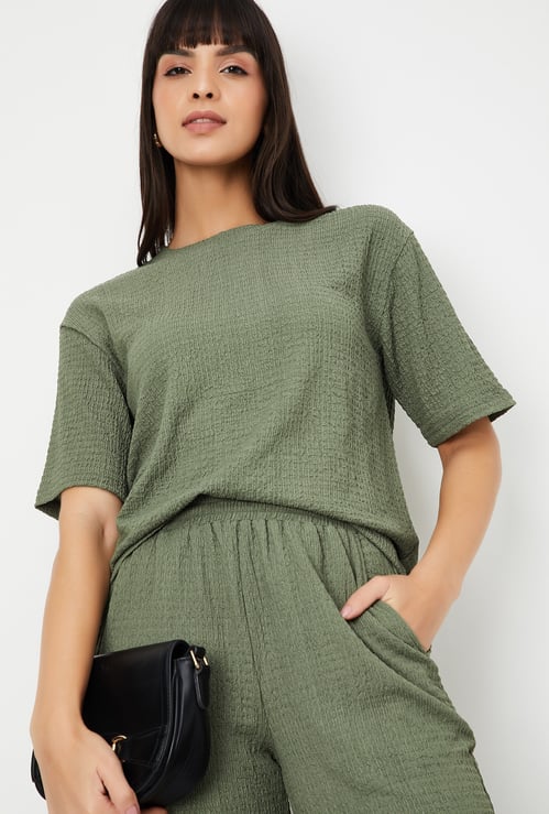 Women Textured Regular Fit T-shirt