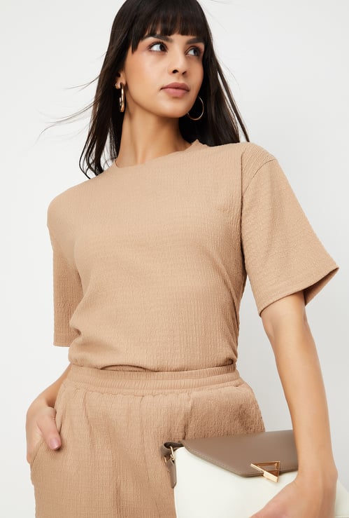 Women Textured Regular Fit T-shirt