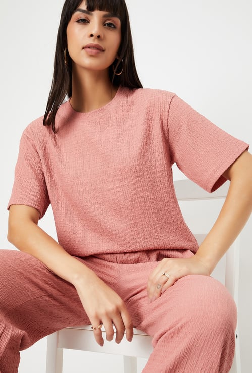 Women Textured Regular Fit T-shirt