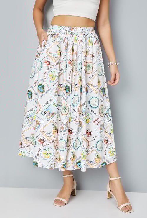 Women Printed A-Line Midi Skirt