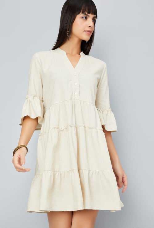Women Textured Tiered Mini Dress