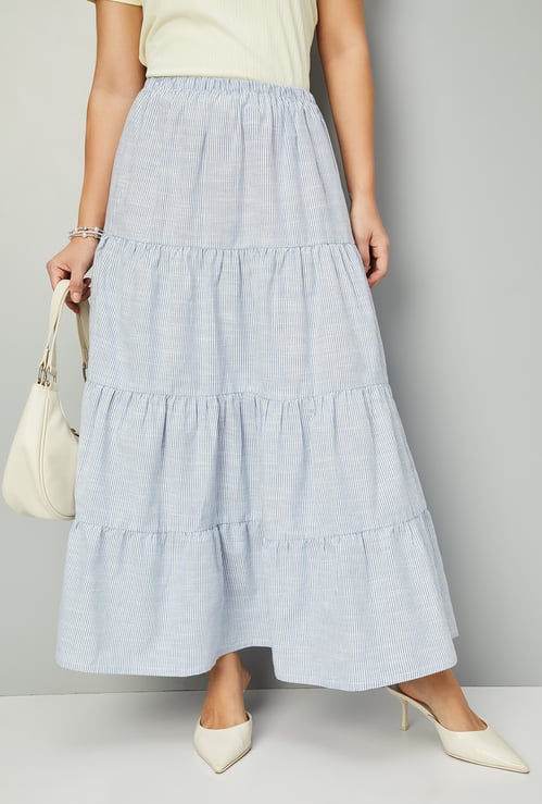 Women Striped Tiered Skirt