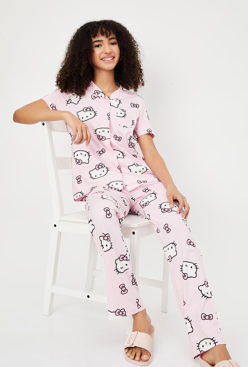 Women Hello Kitty Print PJ Set