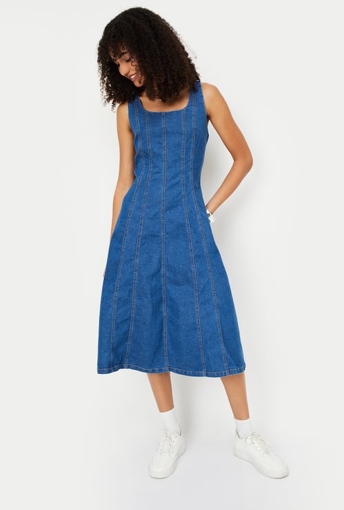 Women Panelled Midi Denim Dress