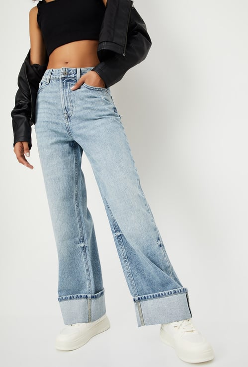 Women Washed Wide Leg Jeans
