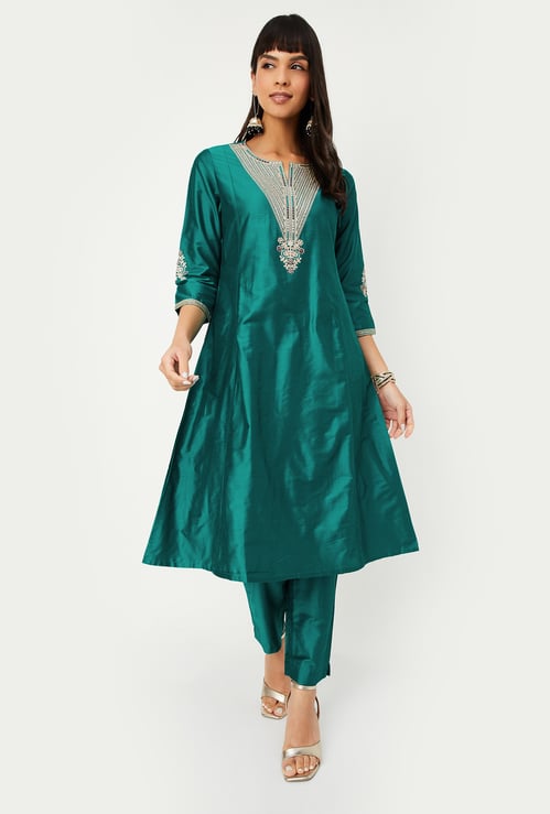 Women Embroidered A-line Kurta Set