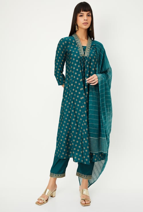 Women Embroidered A-line Kurta Set