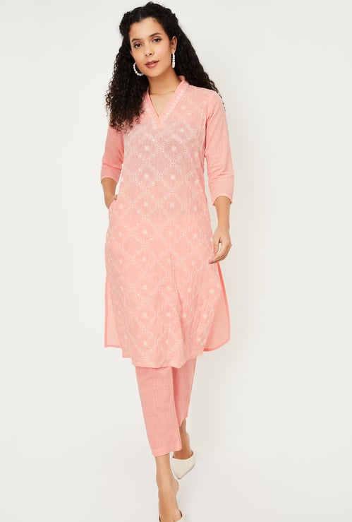 Women Embroidered Straight Kurta Set