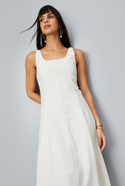 Women Solid Panelled Midi Dress