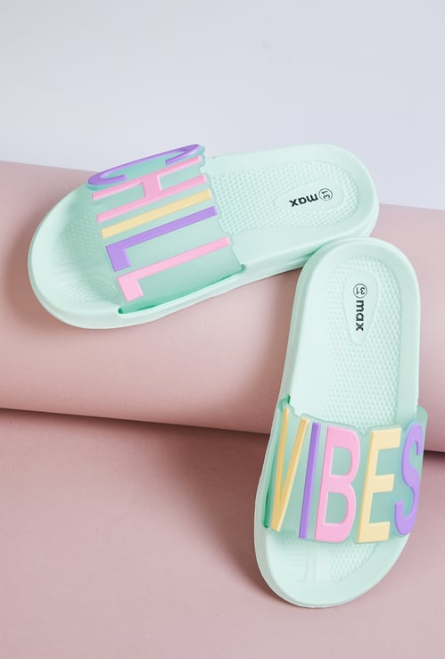 Girls Text Print Sliders