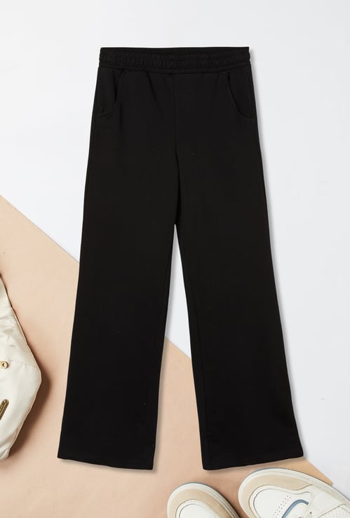 Girls Solid Wide Leg Trousers