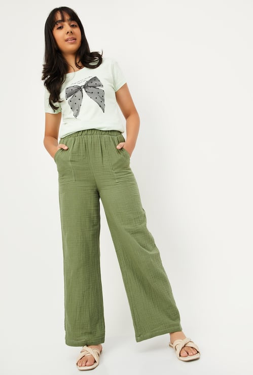 Girls Textured Relaxed Fit Trousers